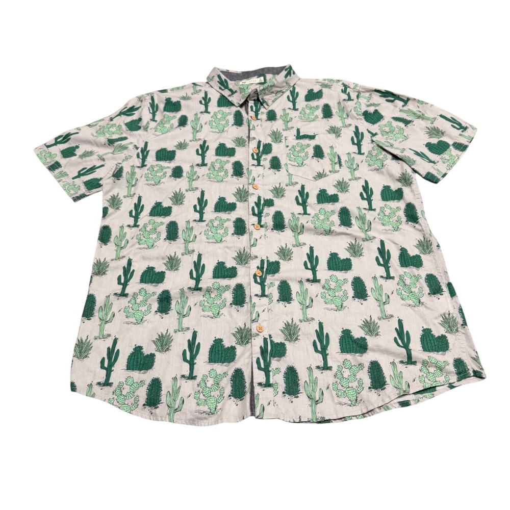 Men XL Cactus Print Button Down Shirt Short Sleeve 100% Cotton Southwest Western